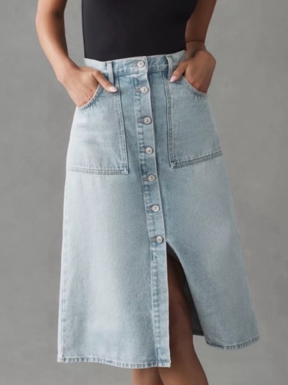 CITIZENS OF HUMANITY Anouk Denim Midi Skirt 100% Cotton Light Wash Button Fly 26